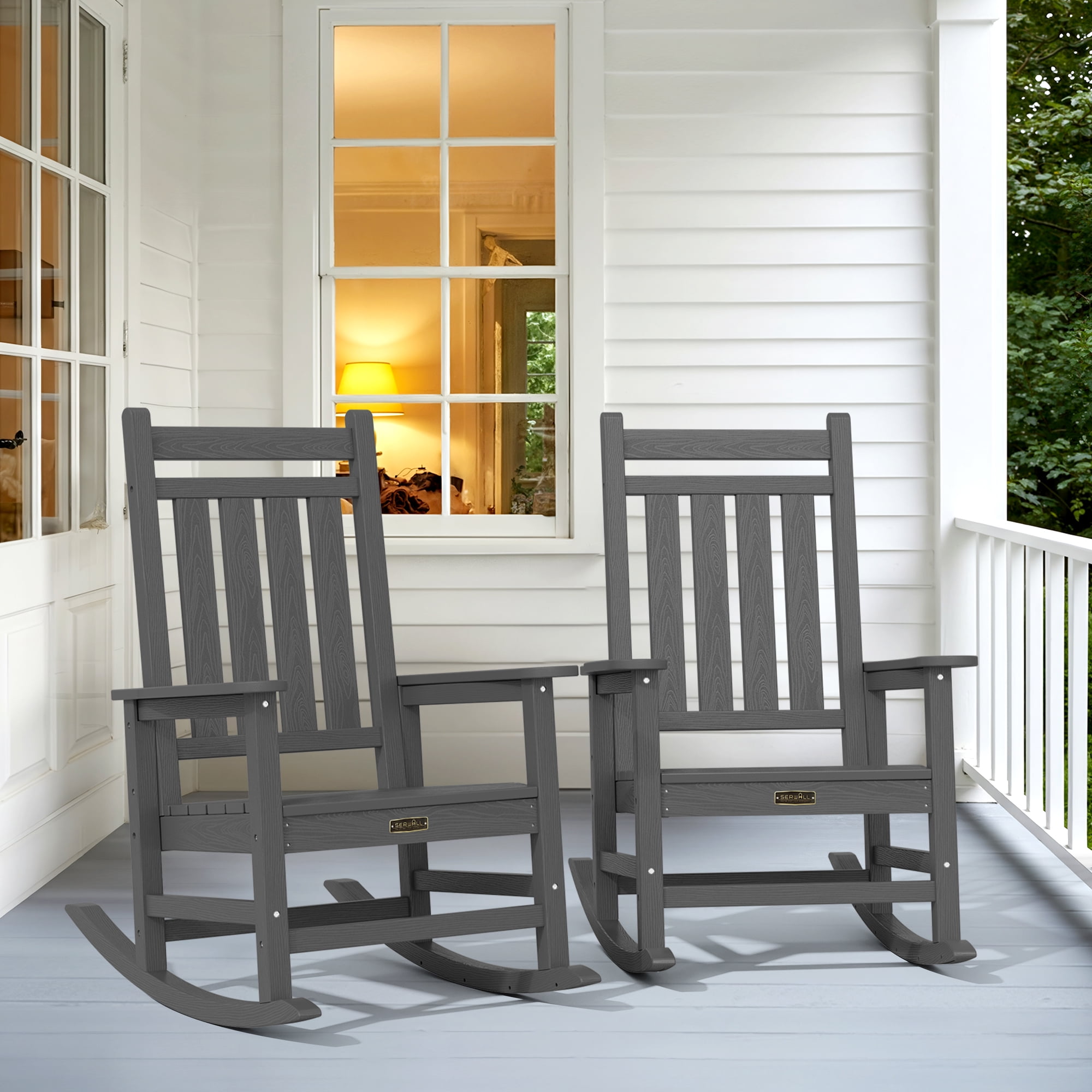 SERWALL Outdoor Rocking Chair Set of 2, HDPE Patio Rocker for Lawn ...