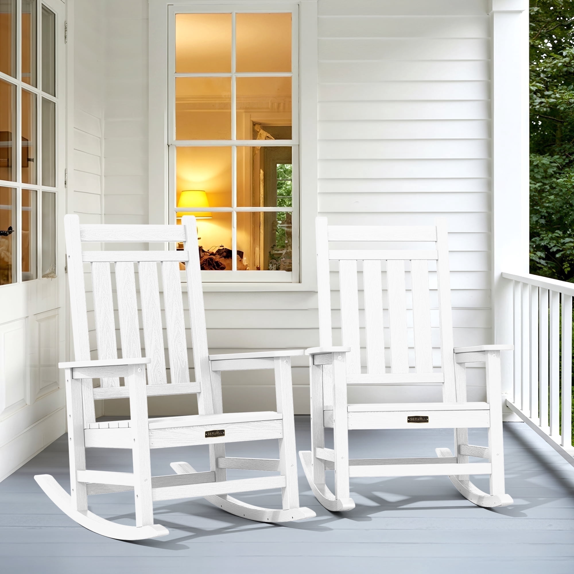 SERWALL Outdoor Rocking Chair Set of 2, HDPE Weatherproof Patio