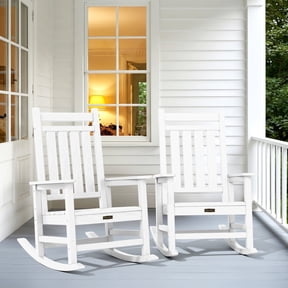 SERWALL Oversized Outdoor Rocking Chair Set of 2, All-Weather HDPE Patio Rocker with Wide Armrests for Porch, Patio & Lawn, White