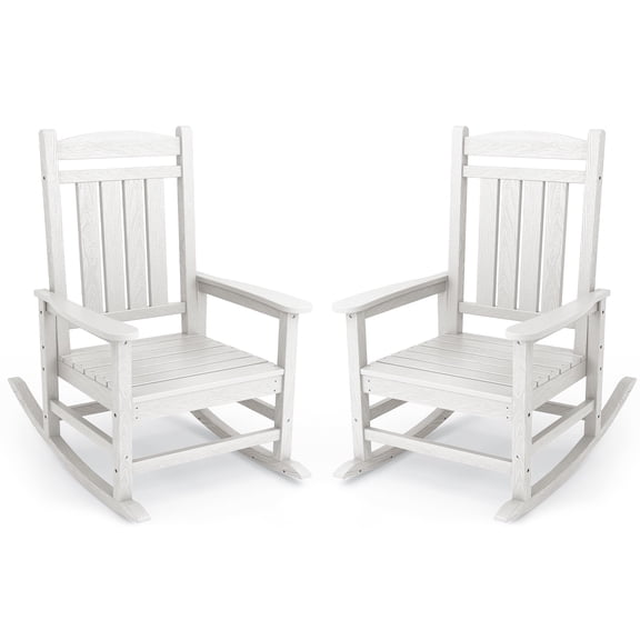 SERWALL Outdoor Rocking Chair Set of 2, HDPE Patio Rocker for Lawn, Porch, White