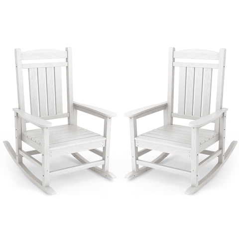 SERWALL Outdoor Rocking Chair Set of 2, HDPE Patio Rocker for Lawn, Porch, White