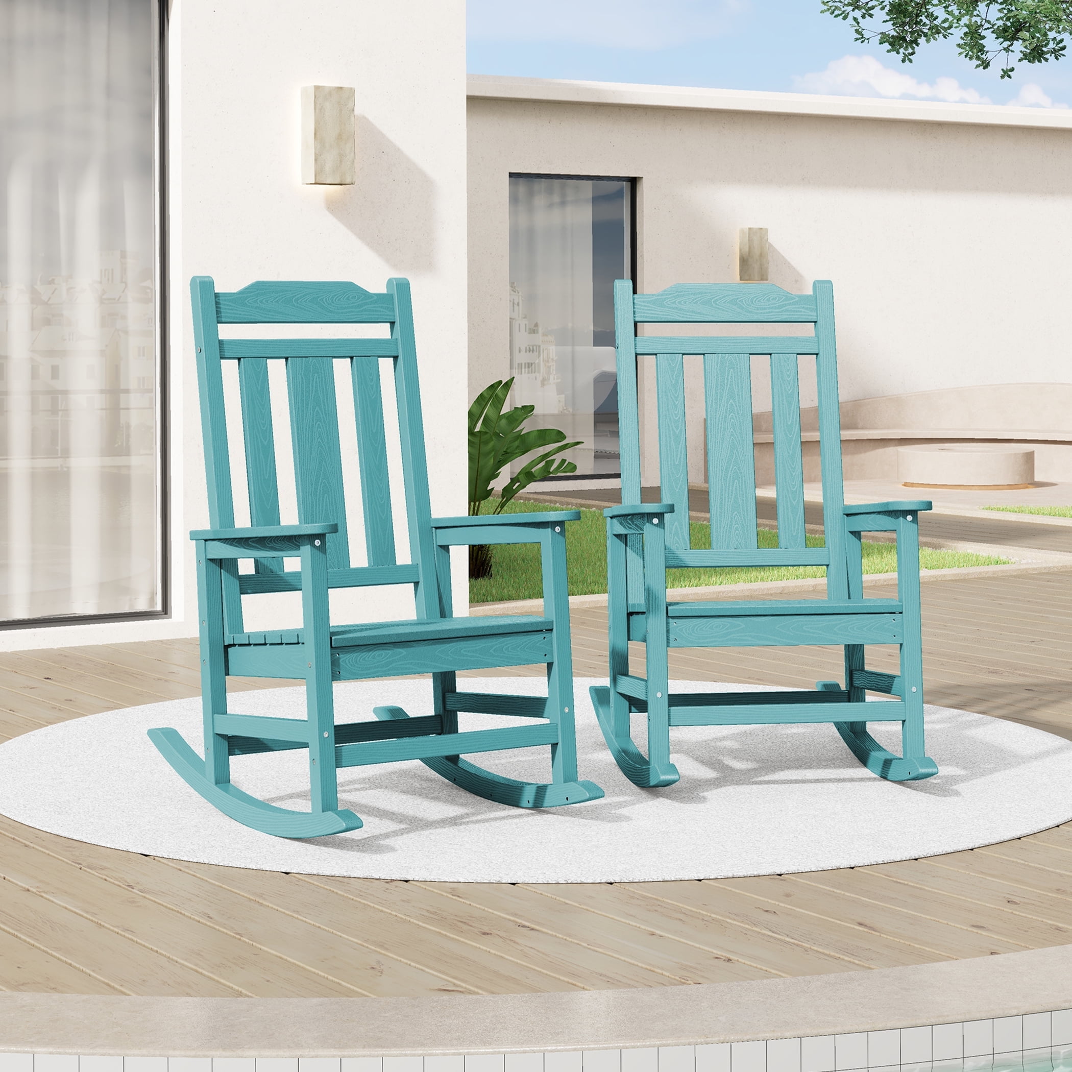 SERWALL Outdoor Rocking Chair Set of 2, HDPE Patio Rocking Chair, Heavy ...