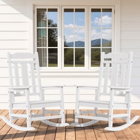 SERWALL Oversized Outdoor Rocking Chairs Set of 2 for Adults, HDPE All Weather Patio Rockers for Porch Garden Lawn, White