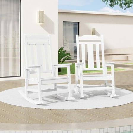 SERWALL Outdoor Rocking Chair Set of 2, HDPE Patio Rocking Chair, Heavy Duty Front Porch Rocker