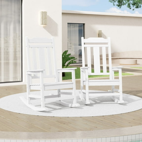 SERWALL Outdoor Rocking Chair Set of 2, HDPE Patio Rocking Chair, Heavy Duty Front Porch Rocker