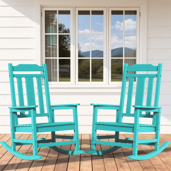 SERWALL Oversized Outdoor Rocking Chairs Set of 2 for Adults, HDPE All Weather Patio Rockers for Porch Garden Lawn, Aruba