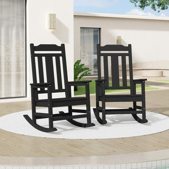 SERWALL Outdoor Rocking Chair Set of 2, HDPE Patio Rocking Chair, Heavy Duty Front Porch Rocker