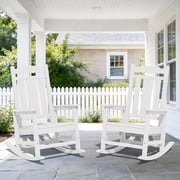 SERWALL Oversized Outdoor Rocking Chairs Set of 2 for Adults, HDPE All Weather Patio Rockers for Porch Garden Lawn, White