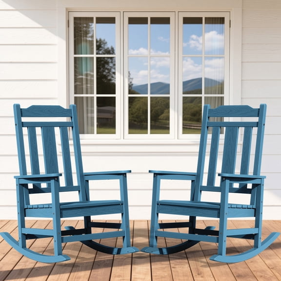 SERWALL Oversized Outdoor Rocking Chairs Set of 2 for Adults, HDPE All Weather Patio Rockers for Porch Garden Lawn, Navy