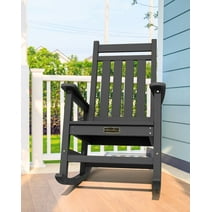 SERWALL Outdoor Slat Rocking Chair, HDPE Plastic Porch Rocker, Black