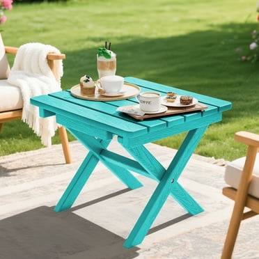SERWALL Outdoor Small Folding Side Table, HDPE All Weather Adirondack End Table, No Assembly Required, Aruba