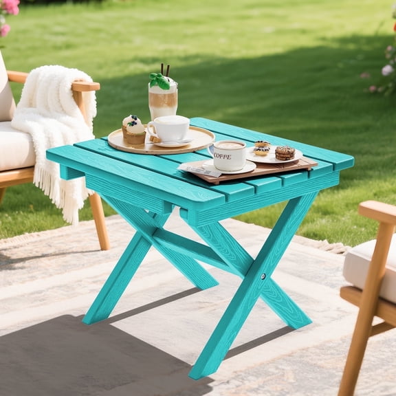 SERWALL Outdoor Small Folding Side Table, HDPE All Weather Adirondack End Table, No Assembly Required, Aruba