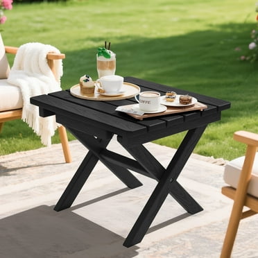 SERWALL Outdoor Small Folding Side Table, HDPE All Weather Adirondack End Table, No Assembly Required, Black