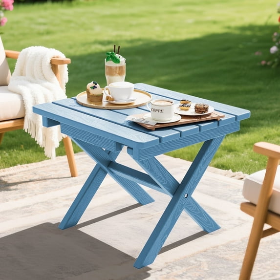 SERWALL Outdoor Small Folding Side Table, HDPE All Weather Adirondack End Table, No Assembly Required, Navy