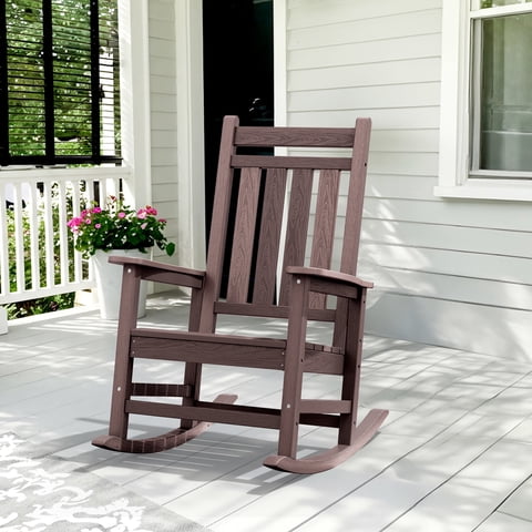 SERWALL Oversized Outdoor Rocking Chair, All-Weather HDPE Patio Rocker with Wide Armrests for Porch, Patio & Lawn,Multi-tone Brown