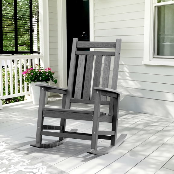 SERWALL Oversized Outdoor Rocking Chair, All-Weather HDPE Patio Rocker with Wide Armrests for Porch, Patio & Lawn,Multi-tone Gray