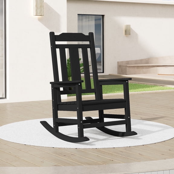 SERWALL Oversized Outdoor Rocking Chair, All Weather Patio Rocking Chair for Adult, Black