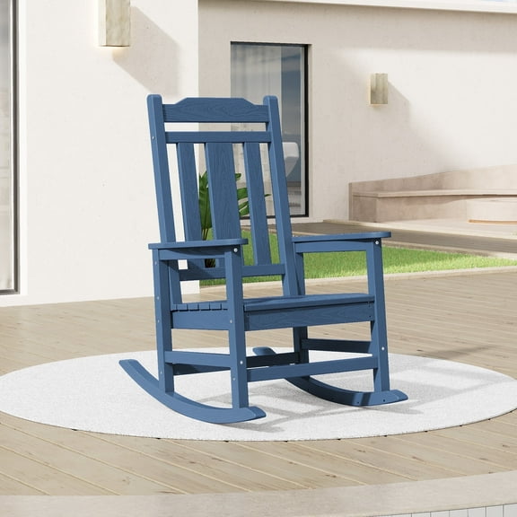 SERWALL Oversized Outdoor Rocking Chair, All Weather Patio Rocking Chair for Adult, Blue