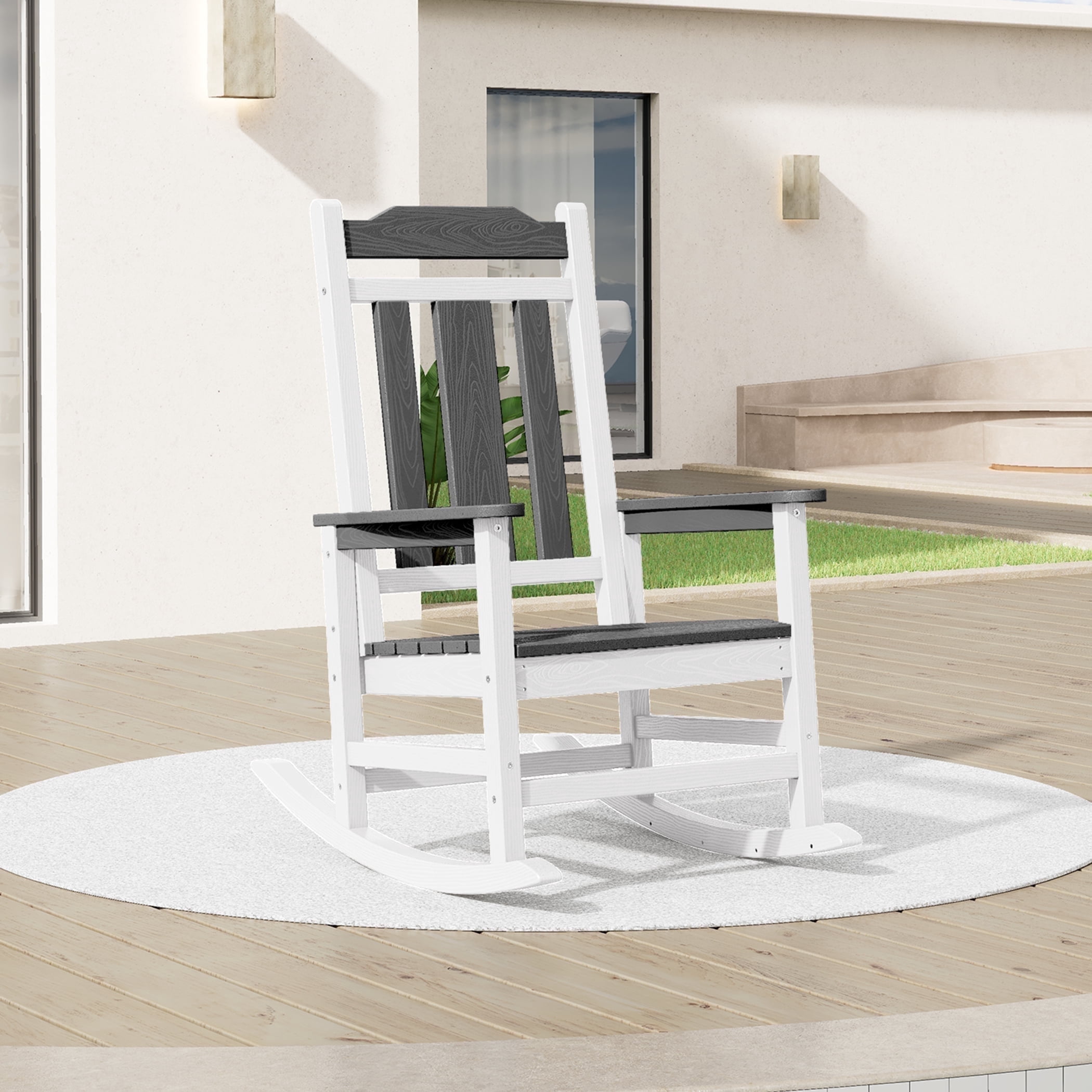 SERWALL Oversized Outdoor Rocking Chair, All Weather Patio Rocking ...