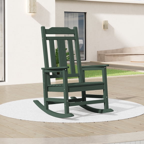 SERWALL Oversized Outdoor Rocking Chair, All Weather Patio Rocking Chair for Adult, Green