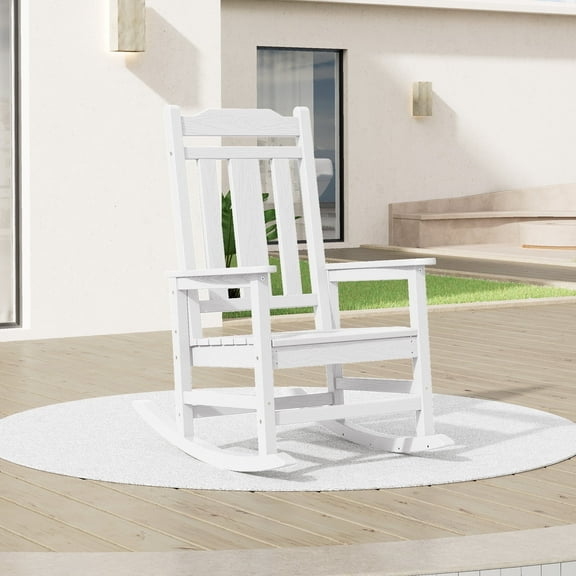SERWALL Oversized Outdoor Rocking Chair, All Weather Patio Rocking Chair for Adult, White