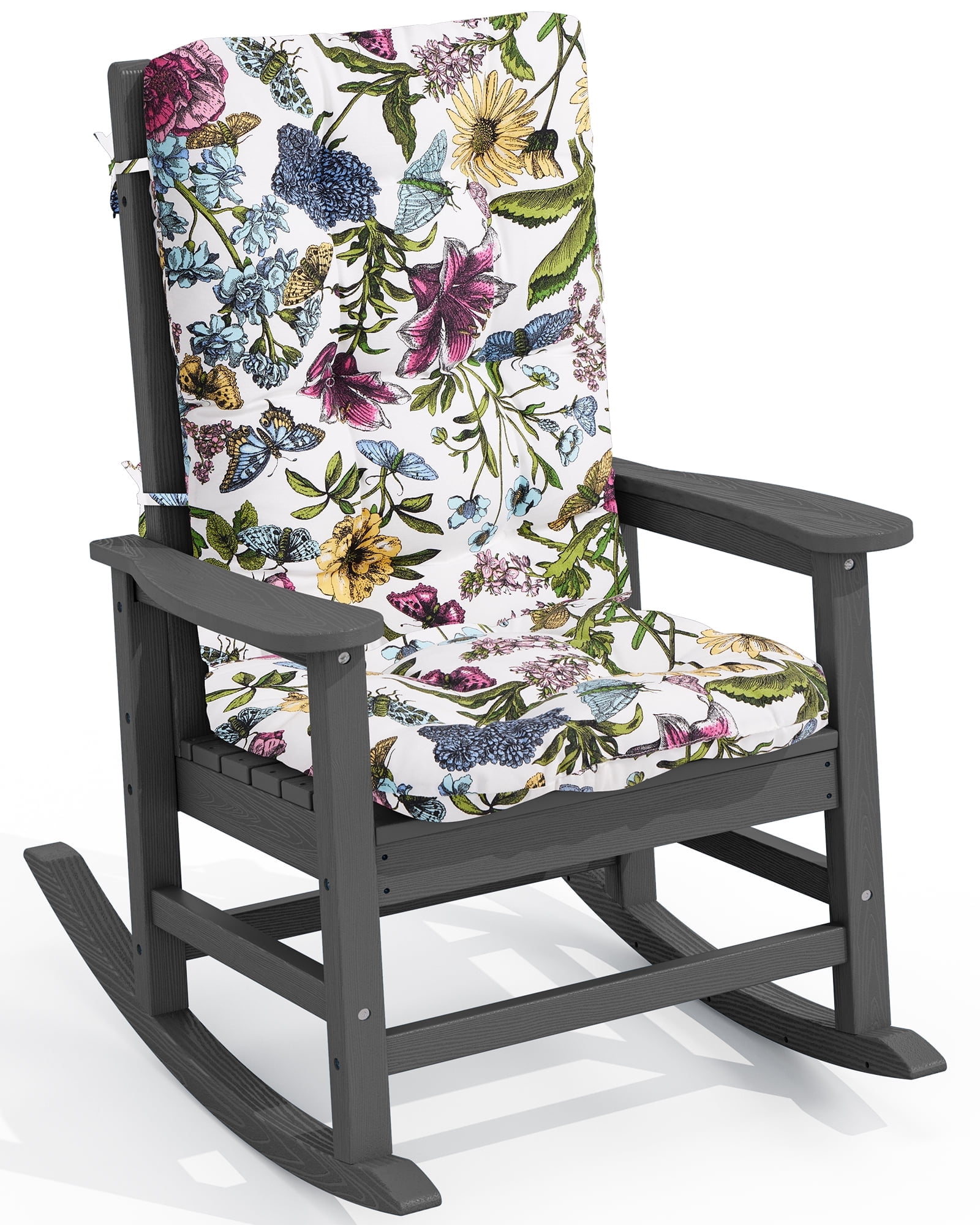 SERWALL Oversized Outdoor HDPE Rocking Chair with Cushion, Gray Rocker ...