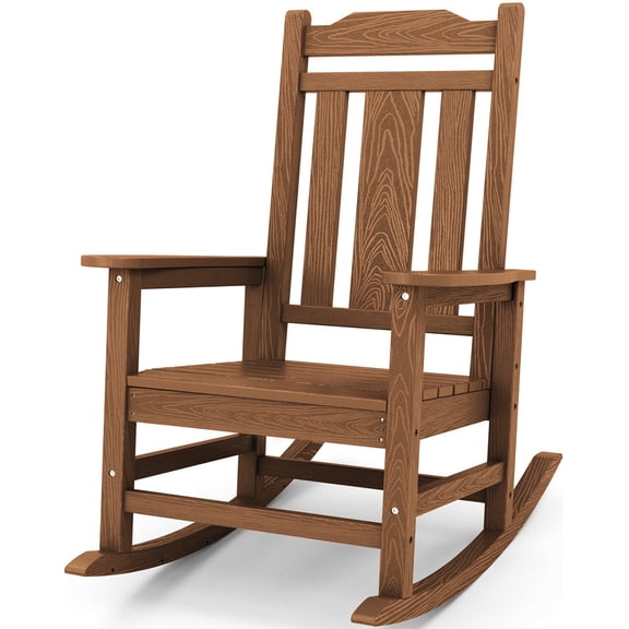 SERWALL Oversized Outdoor Rocking Chair, Patio HDPE Rocking Chair, Brown