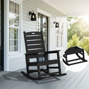 SERWALL Oversized Outdoor Rocking Chair with Footrest for Adults, HDPE All Weather Patio Rocker for Porch, Garden, Lawn, Black
