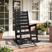 SERWALL Oversized Outdoor Rocking Chair with Footrest for Adults, HDPE All Weather Patio Rocker for Porch, Garden, Lawn, Black