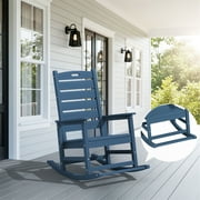 SERWALL Oversized Outdoor Rocking Chair with Footrest for Adults, HDPE All Weather Patio Rocker for Porch, Garden, Lawn, Black