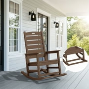 SERWALL Oversized Outdoor Rocking Chair with Footrest for Adults, HDPE All Weather Patio Rocker for Porch, Garden, Lawn, Brown