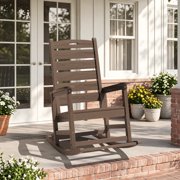 SERWALL Oversized Outdoor Rocking Chair with Footrest for Adults, HDPE All Weather Patio Rocker for Porch, Garden, Lawn, Brown