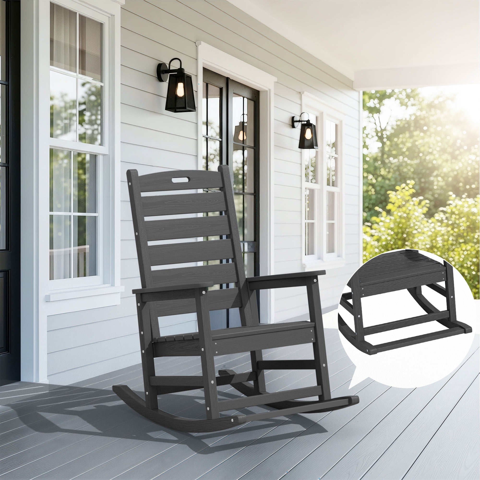 SERWALL Oversized Outdoor Rocking Chair with Footrest for Adults, HDPE ...