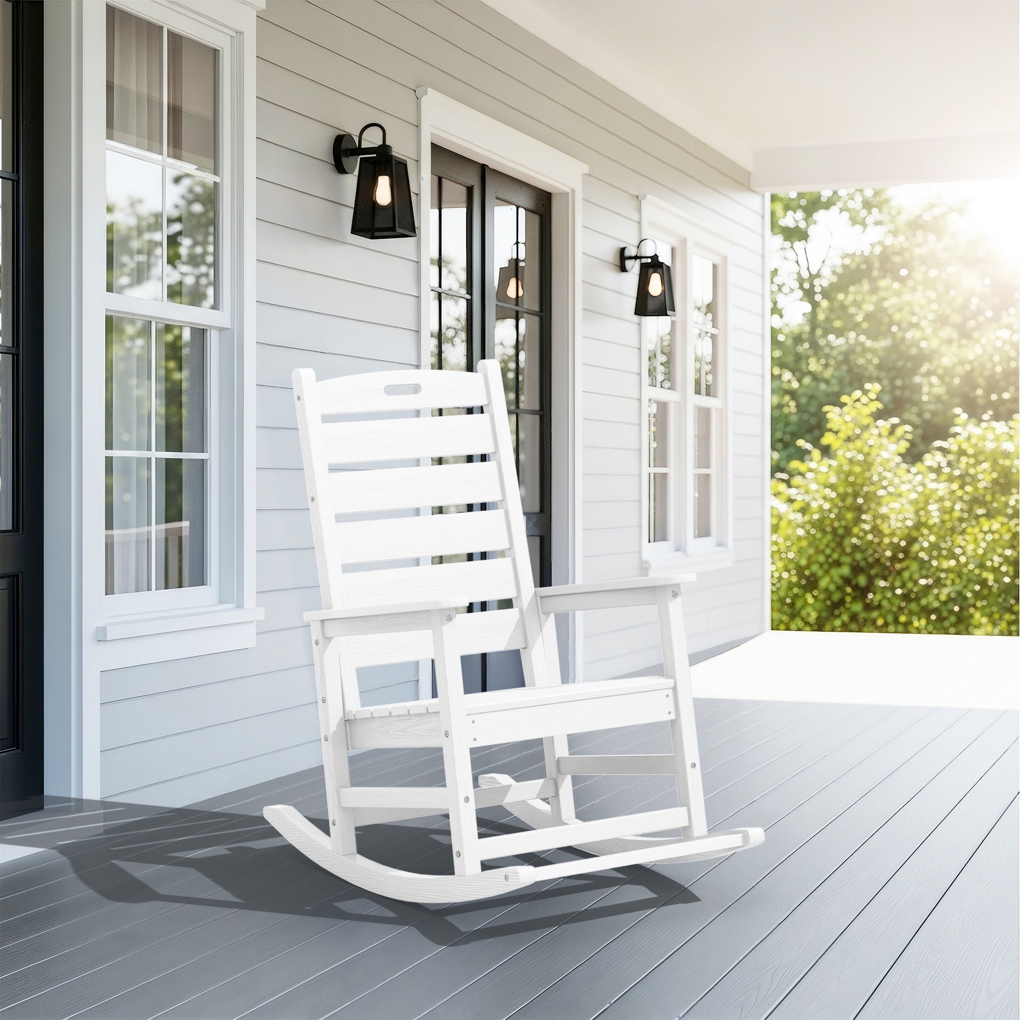 SERWALL Oversized Outdoor Rocking Chair with Footrest for Adults, HDPE ...