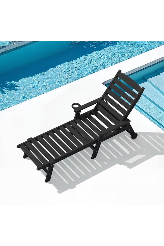 Patio Chaise Lounge Chair, 78'' HDPE Outdoor Lounge Chair 5 Positions Pool Lounger Black
