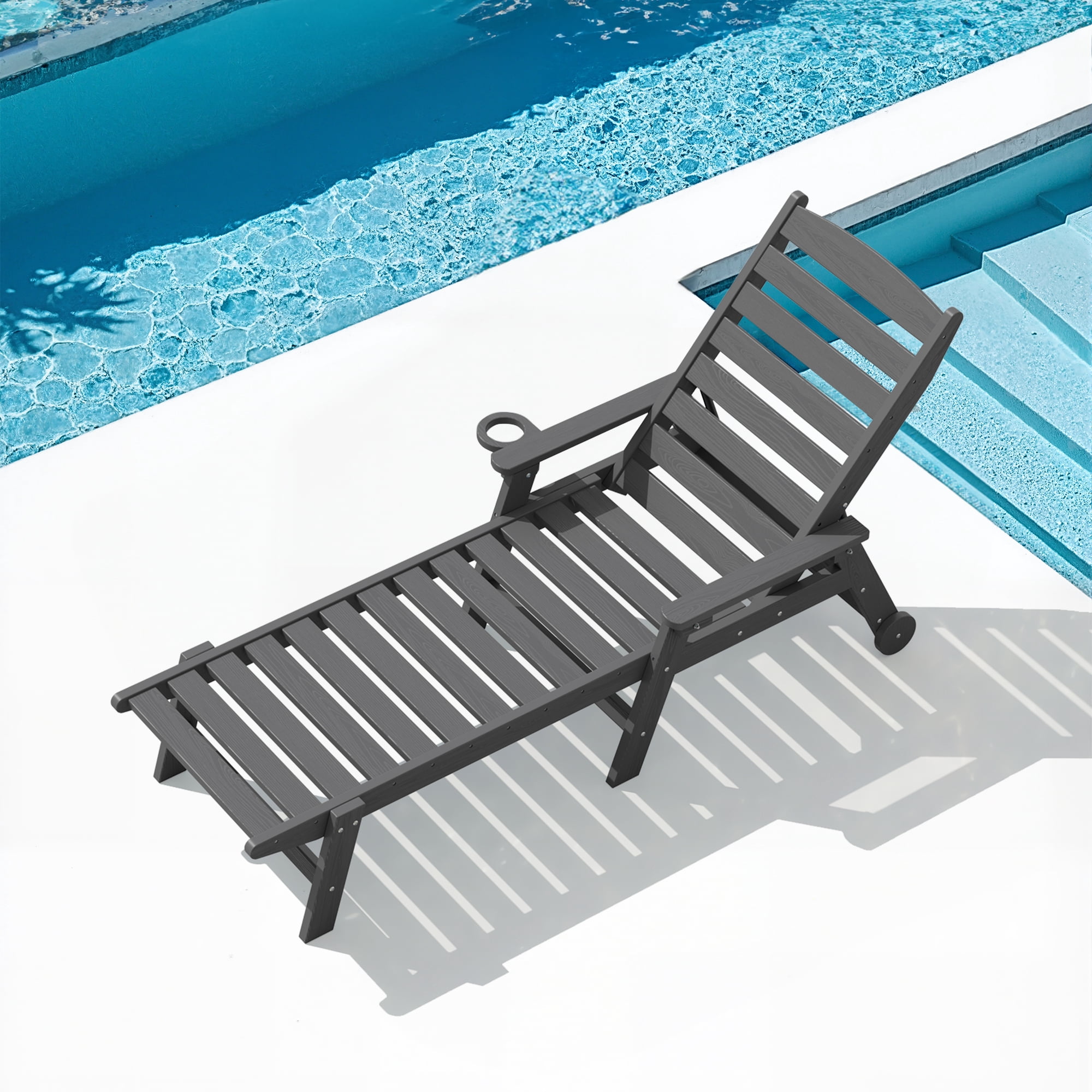 SERWALL Patio Chaise Lounge Chair, 78'' HDPE Outdoor Lounge Chair 5 ...