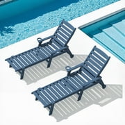 SERWALL Patio Chaise Lounge Chair Set of 2, 78'' Long 5-Positions Adjustable HDPE Outdoor Lounge Chair Navy Blue