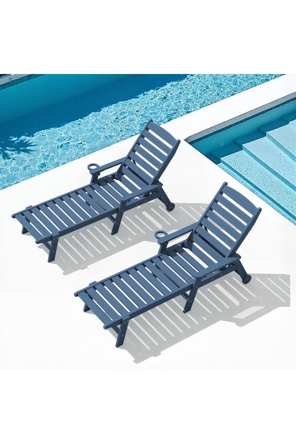 Patio Chaise Lounge Chair Set of 2, 78'' Long 5-Positions Adjustable HDPE Outdoor Lounge Chair Navy Blue