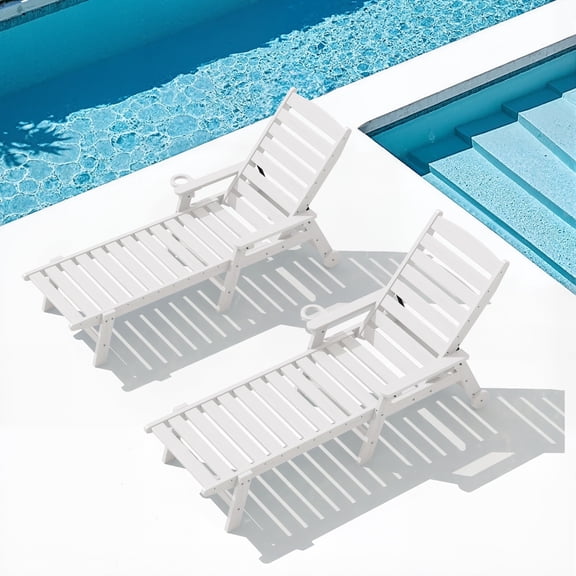 SERWALL Patio Chaise Lounge Chair Set of 2, 78'' Long 5-Positions Adjustable HDPE Outdoor Lounge Chair White
