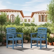 SERWALL Patio Dining Chair Set of 2,HDPE Outdoor Dining Chairs, Navy Blue