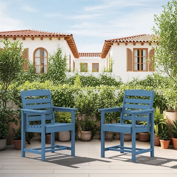 SERWALL Patio Dining Chair Set of 2,HDPE Outdoor Dining Chairs, Navy Blue