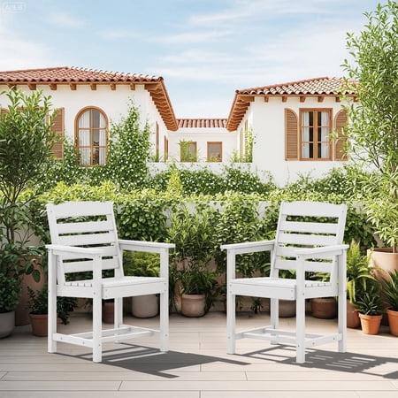 SERWALL Patio Dining Chair Set of 2,HDPE Outdoor Dining Chairs, White
