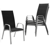 SERWALL Patio Dining Chairs Set of 4, Outdoor Stackable Armrest Chairs Space Saving, Black