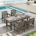 thumbnail image 1 of SERWALL Patio Dining Set, 5-Piece Rectangular HDPE Dining Table with Umbrella Hole & 4 Chairs, Coffee, 1 of 6