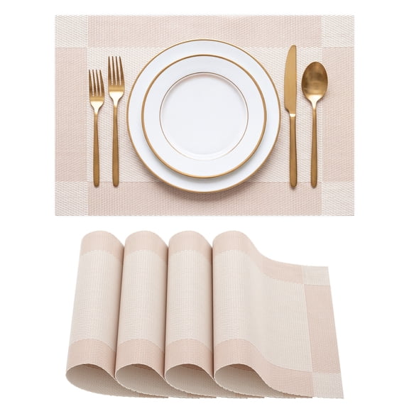 SERWALL Placemats Set of 4, Washable PVC Table Mats Non-Slip Elegant Durable Placemats for Dining Table Beige