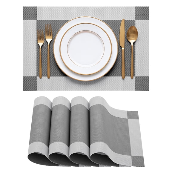 SERWALL Placemats Set of 4, Washable PVC Table Mats Non-Slip Elegant Durable Placemats for Dining Table Gray