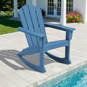 SERWALL Rocking Adirondack Chair, HDPE Outdoor Rocking Chair, All Weather Porch Rocking Chair for Patio, Blue