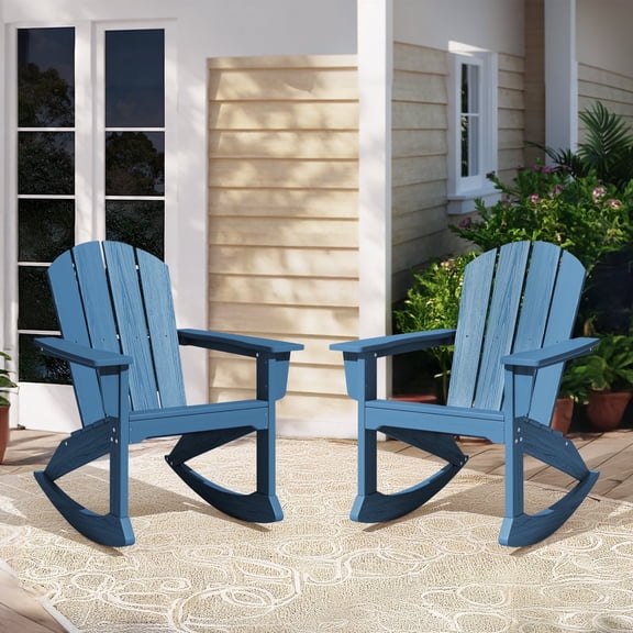 SERWALL Rocking Adirondack Chair Set of 2, HDPE Outdoor Rocking Chairs Set, All Weather Porch Rocker for Patio, Backyard, Garden, Blue