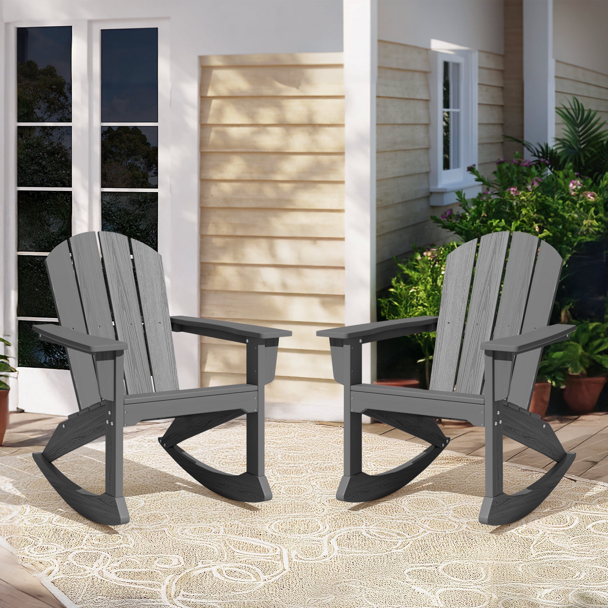 SERWALL Outdoor Rocking Chair HDPE Rocking Chair for Adults All Weather Porch Rocker for Lawn Garden White