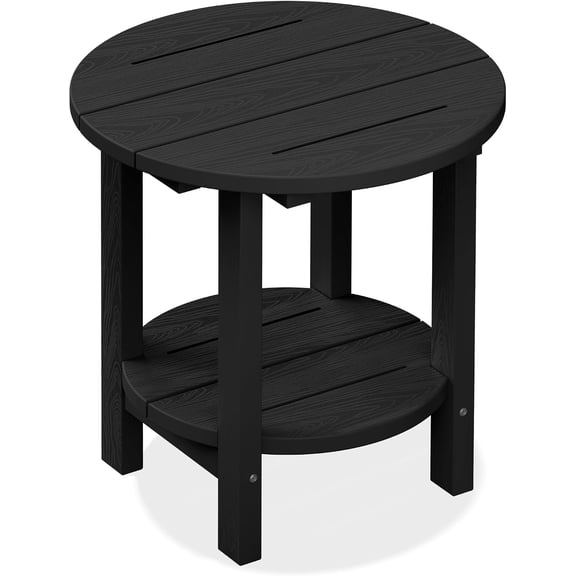 SERWALL Round Outdoor Side Table, All Weather Use Double Layer Patio Side Table, HDPE Adirondack End Table for Patio, Garden, Deck - Black